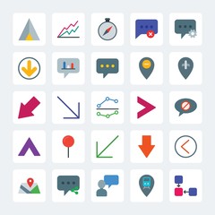 Modern Simple Set of location, arrows, charts, chat and messenger Vector flat Icons. .Contains such Icons as  nature,  arrow,  circular,  sms and more on gray background. Fully Editable. Pixel Perfect
