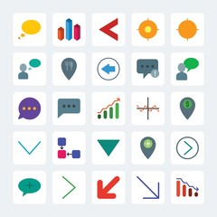 Modern Simple Set of location, arrows, charts, chat and messenger Vector flat Icons. .Contains such Icons as people,  talk, graph,  bubble and more on gray background. Fully Editable. Pixel Perfect