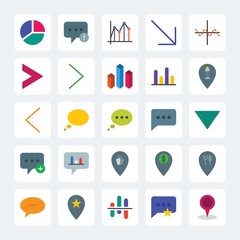 Modern Simple Set of location, arrows, charts, chat and messenger Vector flat Icons. .Contains such Icons as delete,  symbol,  pin, location and more on gray background. Fully Editable. Pixel Perfect