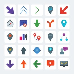 Modern Simple Set of location, arrows, charts, chat and messenger Vector flat Icons. .Contains such Icons as  transportation,  office,  north and more on gray background. Fully Editable. Pixel Perfect
