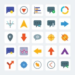 Modern Simple Set of location, arrows, charts, chat and messenger Vector flat Icons. .Contains such Icons as  share,  information,  bar,  up and more on gray background. Fully Editable. Pixel Perfect