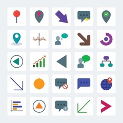 Modern Simple Set of location, arrows, charts, chat and messenger Vector flat Icons. .Contains such Icons as  bar,  alert, chart, diagonal and more on gray background. Fully Editable. Pixel Perfect