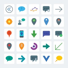 Modern Simple Set of location, arrows, charts, chat and messenger Vector flat Icons. .Contains such Icons as  network,  idea,  sign, speech and more on gray background. Fully Editable. Pixel Perfect