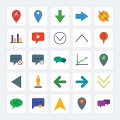 Modern Simple Set of location, arrows, charts, chat and messenger Vector flat Icons. .Contains such Icons as  illustration,  smartphone,  up and more on gray background. Fully Editable. Pixel Perfect