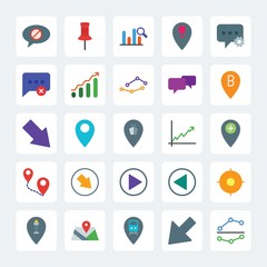 Modern Simple Set of location, arrows, charts, chat and messenger Vector flat Icons. .Contains such Icons as  data,  cellular,  up, location and more on gray background. Fully Editable. Pixel Perfect
