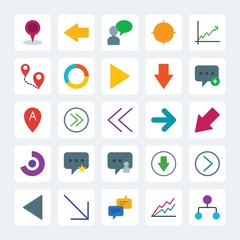 Modern Simple Set of location, arrows, charts, chat and messenger Vector flat Icons. .Contains such Icons as  center,  business,  marketing and more on gray background. Fully Editable. Pixel Perfect