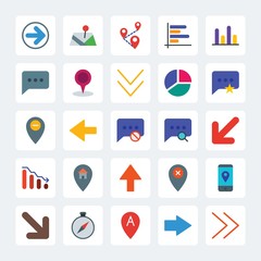 Modern Simple Set of location, arrows, charts, chat and messenger Vector flat Icons. .Contains such Icons as  multiple,  north,  abstract and more on gray background. Fully Editable. Pixel Perfect