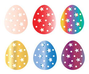 six colorful Easter eggs vector set with stars and polka dots