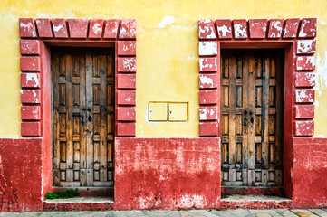 Fototapeta na wymiar Wooden doorways in San Cristobal de las Casas, Mexico