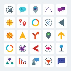 Modern Simple Set of location, arrows, charts, chat and messenger Vector flat Icons. .Contains such Icons as  structure,  car,  illustration and more on gray background. Fully Editable. Pixel Perfect