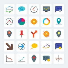 Modern Simple Set of location, arrows, charts, chat and messenger Vector flat Icons. .Contains such Icons as  internet,  previous,  cursor and more on gray background. Fully Editable. Pixel Perfect