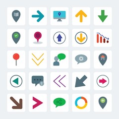 Modern Simple Set of location, arrows, charts, chat and messenger Vector flat Icons. .Contains such Icons as social,  student,  diagonal, up and more on gray background. Fully Editable. Pixel Perfect