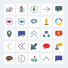 Modern Simple Set of location, arrows, charts, chat and messenger Vector flat Icons. .Contains such Icons as  cellphone, right,  close,  web and more on gray background. Fully Editable. Pixel Perfect
