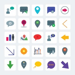 Modern Simple Set of location, arrows, charts, chat and messenger Vector flat Icons. .Contains such Icons as  sms, message,  arrow,  mobile and more on gray background. Fully Editable. Pixel Perfect