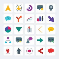 Modern Simple Set of location, arrows, charts, chat and messenger Vector flat Icons. .Contains such Icons as  round,  graphic,  information and more on gray background. Fully Editable. Pixel Perfect
