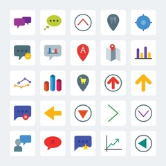 Modern Simple Set of location, arrows, charts, chat and messenger Vector flat Icons. .Contains such Icons as  graph,  think,  location, stats and more on gray background. Fully Editable. Pixel Perfect