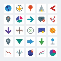 Modern Simple Set of location, arrows, charts, chat and messenger Vector flat Icons. .Contains such Icons as  icon,  nature,  global,  chart and more on gray background. Fully Editable. Pixel Perfect
