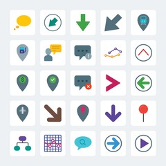 Modern Simple Set of location, arrows, charts, chat and messenger Vector flat Icons. .Contains such Icons as  journey,  pattern, mobile,  gps and more on gray background. Fully Editable. Pixel Perfect