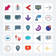 Modern Simple Set of location, arrows, charts, chat and messenger Vector flat Icons. .Contains such Icons as  sign,  location,  arrow,  user and more on gray background. Fully Editable. Pixel Perfect