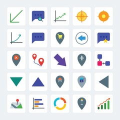 Modern Simple Set of location, arrows, charts, chat and messenger Vector flat Icons. .Contains such Icons as  symbol,  up, graph, left,  left and more on gray background. Fully Editable. Pixel Perfect