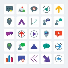 Modern Simple Set of location, arrows, charts, chat and messenger Vector flat Icons. .Contains such Icons as  business,  answer,  help,  note and more on gray background. Fully Editable. Pixel Perfect