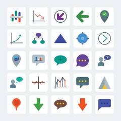 Modern Simple Set of location, arrows, charts, chat and messenger Vector flat Icons. .Contains such Icons as  adventure,  gps,  concept,  sms and more on gray background. Fully Editable. Pixel Perfect