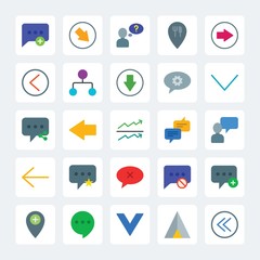 Modern Simple Set of location, arrows, charts, chat and messenger Vector flat Icons. .Contains such Icons as  right,  mobile,  cursor,  tent and more on gray background. Fully Editable. Pixel Perfect