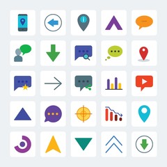 Modern Simple Set of location, arrows, charts, chat and messenger Vector flat Icons. .Contains such Icons as up, location,  round,  graphic and more on gray background. Fully Editable. Pixel Perfect