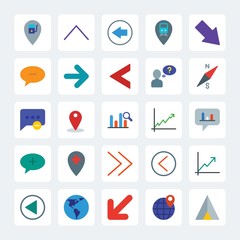 Modern Simple Set of location, arrows, charts, chat and messenger Vector flat Icons. .Contains such Icons as  vector,  camp,  message, earth and more on gray background. Fully Editable. Pixel Perfect
