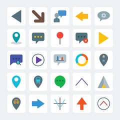 Modern Simple Set of location, arrows, charts, chat and messenger Vector flat Icons. .Contains such Icons as  illustration, arrow,  camp, up and more on gray background. Fully Editable. Pixel Perfect