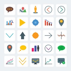 Modern Simple Set of location, arrows, charts, chat and messenger Vector flat Icons. .Contains such Icons as  symbol,  computer,  stock,  add and more on gray background. Fully Editable. Pixel Perfect