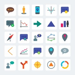 Modern Simple Set of location, arrows, charts, chat and messenger Vector flat Icons. .Contains such Icons as  person,  technology, outdoors and more on gray background. Fully Editable. Pixel Perfect