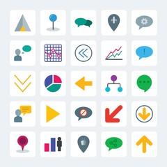 Modern Simple Set of location, arrows, charts, chat and messenger Vector flat Icons. .Contains such Icons as  adventure,  port,  location and more on gray background. Fully Editable. Pixel Perfect
