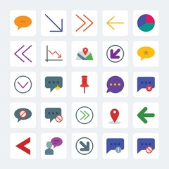 Modern Simple Set of location, arrows, charts, chat and messenger Vector flat Icons. .Contains such Icons as  white, map,  business, circle and more on gray background. Fully Editable. Pixel Perfect