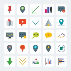 Modern Simple Set of location, arrows, charts, chat and messenger Vector flat Icons. .Contains such Icons as  video,  business, chart, exit and more on gray background. Fully Editable. Pixel Perfect