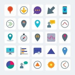 Modern Simple Set of location, arrows, charts, chat and messenger Vector flat Icons. .Contains such Icons as  presentation, location,  arrow and more on gray background. Fully Editable. Pixel Perfect