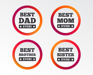Best mom and dad, brother and sister icons. Award with exclamation symbols. Infographic design buttons. Circle templates. Vector