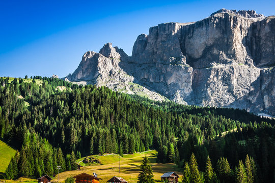 Sass Pordoi south face (2952 m) in Gruppo del Sella, Dolomites mountains in Alps