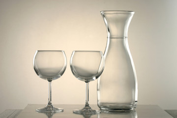 two glasses of wine and one jug