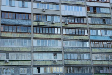 Obraz premium texture of old balconies and windows on the wall