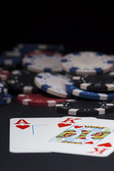 Poker chips and cards. High resolution image for gambling industry.