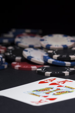 Poker chips and cards. High resolution image for gambling industry.