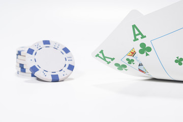 Poker chips and cards. High resolution image for gambling industry.