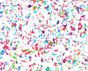 Carnaval or Festival Confetti. Colorful confetti pieces. Celebration party or Holiday background. Flying colorful glitter particles. Decoration pattern. Vector