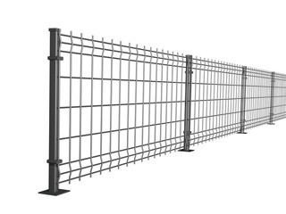 grating wire industrial fence panels, grey pvc metal fence panel 3d illustration on isolated white background