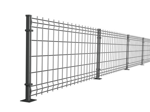 grating wire industrial fence panels, grey pvc metal fence panel 3d illustration on isolated white background