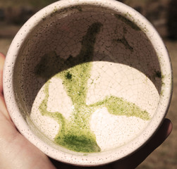 Close-up of an empty cup of Maccha, Kyoto, Japan