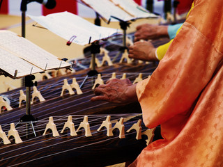 Old ladies playing the Koto, Kyoto, Japan
