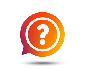 Question mark sign icon. Help speech bubble symbol. FAQ sign. Blurred gradient design element. Vivid graphic flat icon. Vector
