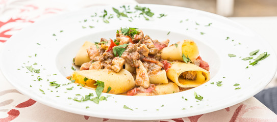 Italian Paccheri pasta  with Swordfish